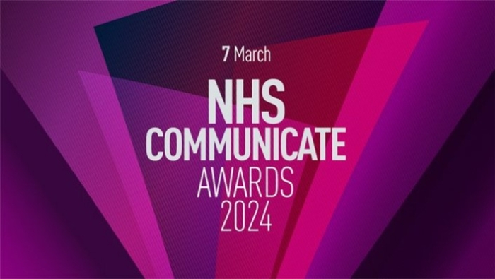 Images shows pink background with white writing saying NHS Communicate Awards 2024.jpg