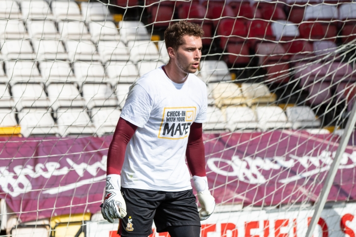 Bradford City goalkeeper Harry Lewis in a Check In With Your Mate T-shirt.jpg